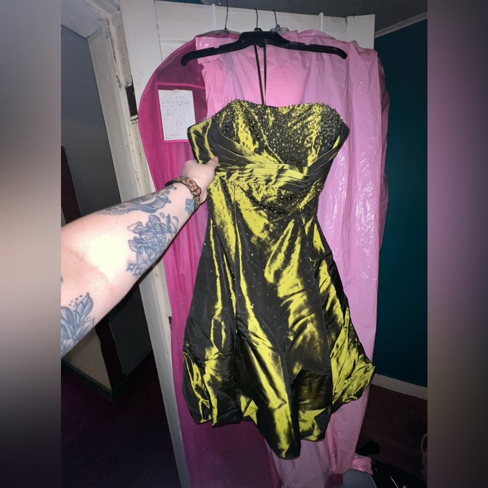 GoJane Strapless Shimmer Dress in Olive Green